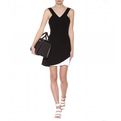 Rochie alb-negru mătase și lână